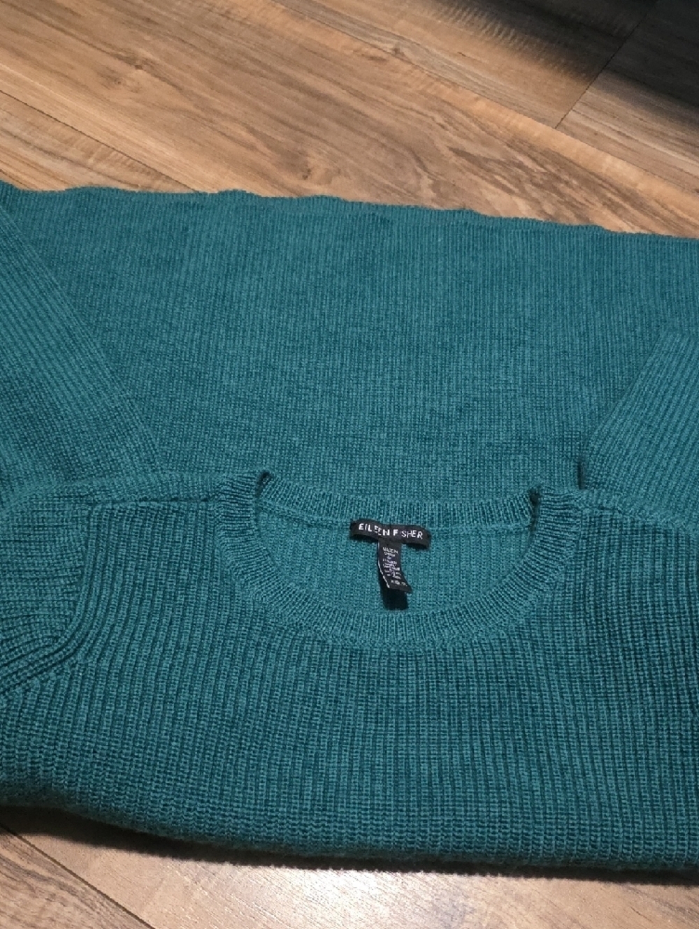 Eileen Fisher Forest Green Crewneck Ribbed Sweater - Picture 11 of 13